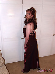 Luci in a very sleek red evening dress looking gorgeous