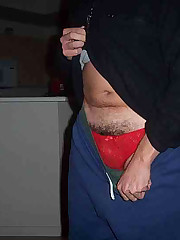 Slutty red panties cover this horny pantie boys cute ass
