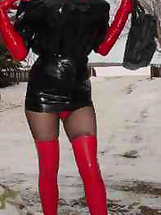 Crossdresser wearing schoolgirl tartan and other treats
