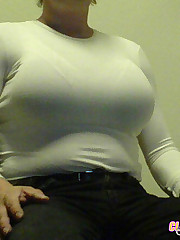 Cross dresser in tight tops covering big tits and sexy nylons